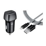 TACTICAL AVTOPOLNILEC 2X USB-A QC 24W 3A S KABLOM LIGNTNING LICENČNI POLNILEC- SIV