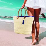 TORBA ZA NA PLAŽO SVILANIT TORBA PLAŽNA SLAMNATA NATUR Z MODRO