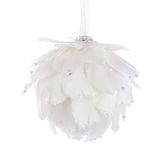 BUNKA ZA NOVOLETNO JELKO BELE BARVE S PERJEM IN BLEŠČICAMI, FI 80 MM