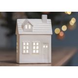 VASICA EMOS LED KERAMIČNA HIŠICA 18CM TOPLO BELA, ČASOVNIK