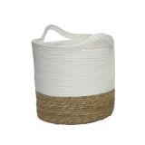 OKRASNA KOŠARA DECORIS Z ROČAJI, BELA/NARAVNA V 31 CM, FI 33 CM