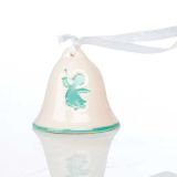 OKRASEK ZA JELKO GLOSSTYLE ZVONEC KERAMIČNI 5 CM BEŽ Z ZELENIM DEKORJEM