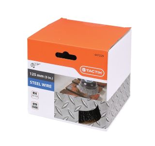 SKODELASTA ŽIČNA ŠČETKA TACTIX 125MM NAVOJ M14 FE 0.30MM VALOVITA ŽICA SKODELASTA ŽIČNA ŠČETKA TACTIX 125MM NAVOJ M14 FE 0.30MM VALOVITA ŽICA