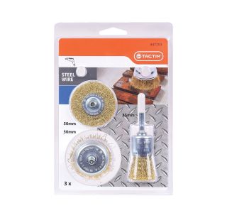 KROŽNA ŽIČNA ŠČETKA TACTIX 3-DELNI SET ŽIČNIH ŠČETK FE Z MS PREVLEKO KROŽNA ŽIČNA ŠČETKA TACTIX 3-DELNI SET ŽIČNIH ŠČETK FE Z MS PREVLEKO