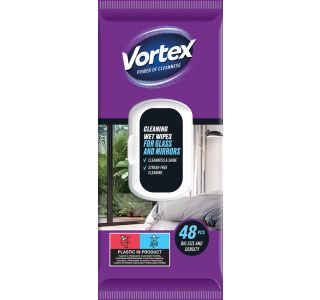 ČISTILO ZA STEKLO VORTEX VLAŽNI ROBČKI ZA STEKLENE POVRŠINE, OGLEDALA 48/1