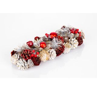 DEKORACIJA GLOSSTYLE BELE IN RDEČE BARVE S 3 KOZARČKI, 37X13 CM