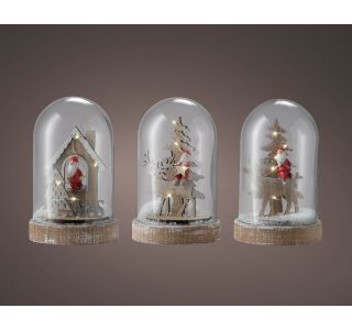 DEKORACIJA LUMINEO BOŽIČEK V STEKLENI KUPOLI V 15.5. CM FI 9.5 CM SORT