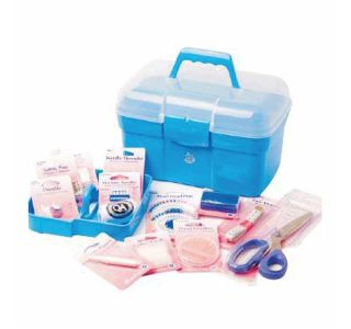 DODATKI ZA ŠIVANJE HEMLINE KOMPLET ŠIVILJSKEGA PRIBORA V MODREM KOVČKU