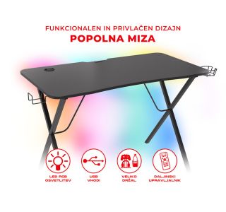 GAMING MIZA GENESIS HOLM 200 RGB, ČRNA GAMING MIZA GENESIS HOLM 200 RGB, ČRNA