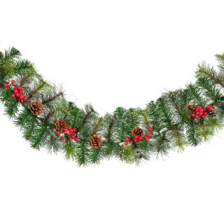 GIRLANDA DECORIS 270 CM, ZELENA S STORŽI IN RDEČE JAGODE