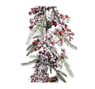 GIRLANDA EVERLANDS ZASNEŽENA Z RDEČIMI JAGODAMI 180 CM