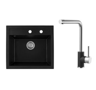 GRANITAL POMIVALNO KORITO SINK SOLUTION MILANO ČRN SET Z ARMATURO GRANITAL POMIVALNO KORITO SINK SOLUTION MILANO ČRN SET Z ARMATURO