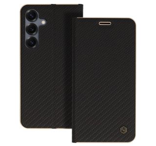 HAVANA PREMIUM PREKLOPNA TORBICA SAMSUNG GALAXY A56 - CARBON ČRNA Z ZLATIM ROBOM