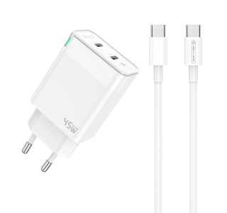 JELLICO C106 HIŠNI POLNILEC GAN QC / PD 45W VHOD 2X TYPE C S KABLOM TYPE C - ORIGINAL (EU BLISTER) - BEL