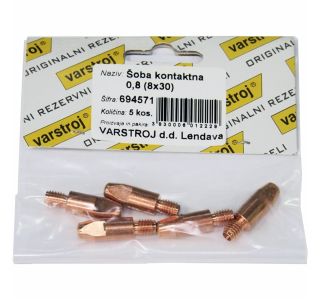 KONTAKTNA ŠOBA MIG/MAG VARSTROJ 0.8 M6 (FI 8X30) NOTRANJE ZAV 5 KOS
