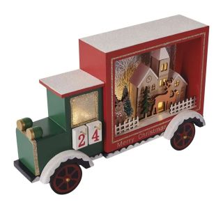 LED ADVENTNI KOLEDAR, LESEN AVTO, 20X30,5 CM, 2X AA, NOTRANJI, TOPLA BELA, ČASOVNIK