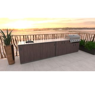 LETNA KUHINJA BELLANO BOLOGNA AMERIŠKI OREH PULT PORCELAN