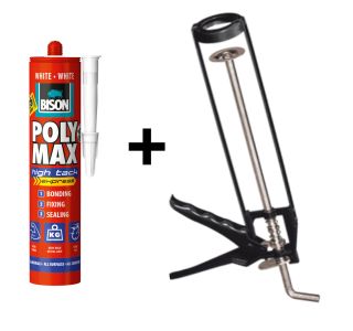 MONTAŽNO LEPILO BISON POLY MAX HIGH TACK 440G EXPRESS BEL +PIŠTOLA GRA.