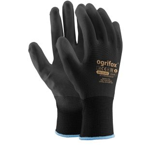 GUMENE ROKAVICE ORGIFOX NAJLON PU ČRNE ŠT.9 V ZAVITKU 12 PAROV