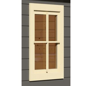 OKNO ZA LESENO HIŠKO KARIBU NAOKNICE ZA 28MM SLONOVA KOST BELA 69X79 CM