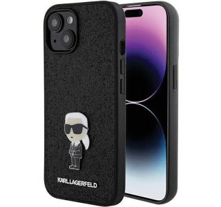 ORIGINALEN KARL LAGERFELD OVITEK IPHONE 15 - GLITTER IML NFT ICONIC - ČRN OVITEK Z BLEŠČICAMI - KLHCP15SGKNPSK