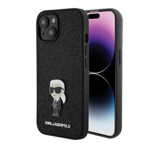 ORIGINALEN KARL LAGERFELD OVITEK IPHONE 15 PLUS - GLITTER IML NFT ICONIC -  ČRN OVITEK Z BLEŠČICAMI- KLHCP15MGKNPSK