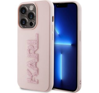 ORIGINALEN KARL LAGERFELD OVITEK IPHONE 15 PRO - LOGO 3D - ROZA ZAŠČITA - KLHCP15L3DMBKCP