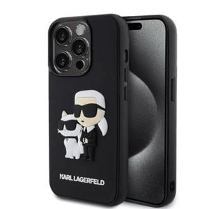 ORIGINALEN KARL LAGERFELD OVITEK IPHONE 15 PRO MAX - FULL BODIES 3D - ČRNA TRDA ZAŠČITA- KLHCP15X3DRKCNK