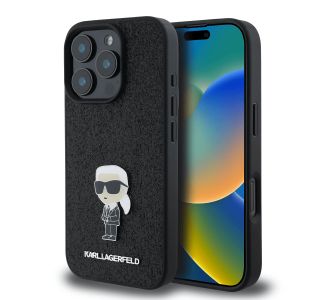 ORIGINALEN KARL LAGERFELD OVITEK IPHONE 16 PRO - GLITTER IML NFT ICONIC -  ČRN OVITEK Z BLEŠČICAMI- KLHCP16LGKNPSK