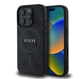 ORIGINALNI GUESS OVITEK GUHMP16LG4GFRK ZA IPHONE 16 PRO - MAGSAFE - PU LEATHER  - ČRN