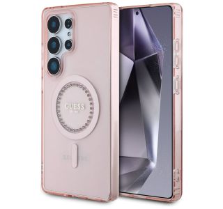 OVITEK ZA TELEFON ZA SAMSUNG GALAXY S25 ULTRA 5G - ORIGINALNI GUESS MAGSAFE - ROZA S KRISTALČKI