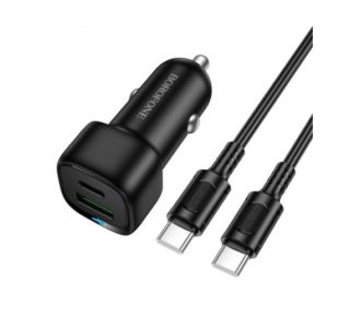BOROFONE BZ34B AVTOPOLNILEC TYPE C (20W) USB A (18W) PD 38W QC 3.0 S KABLOM TYPE C - TYPE C 1M - ČRN
