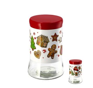 POSODA ZA SHRANJEVANJE STAR STEKLENA Z ALUMINIJASTIM POKOVOM V RDEČI BARVI