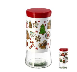 POSODA ZA SHRANJEVANJE STAR STEKLENA Z ALUMINIJASTIM POKOVOM V RDEČI BARVI