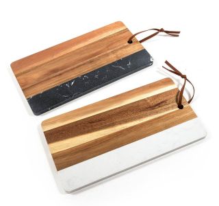 SERVIRNA DESKA 38X20X1.3CM PRAVOKOTNA LESENA V KOMB.Z MARMORJEM