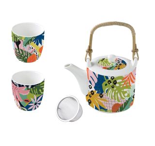 SET SKODELIC IN LONČKOV EASY LIFE TROPICAL VIBES ČAJNIK 600 ML+2 KOS KOZARCA 160 ML