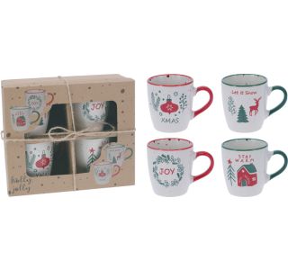 SET SKODELIC IN LONČKOV EH 200 ML 4/1 ZIMSKI DEKOR IZ KERAMIKE V ŠKATLI