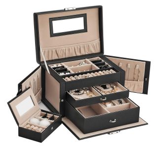 ŠKATLA ZA NAKIT SONGMICS Z 2 PREDALOMA IN OGLEDALOM