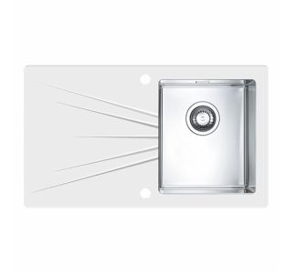 STEKLENO POMIVALNO KORITO ALVEUS KARAT 10, DESNO, BELA 860X500 MM