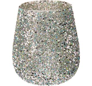 SVEČNIK EH ZA ČAJNO SVEČKO 13.5 CM ZELENO SVETLEČI POSIP