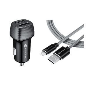 TACTICAL AVTOPOLNILEC 2X USB-A QC 24W 3A S KABLOM LIGNTNING LICENČNI POLNILEC- SIV