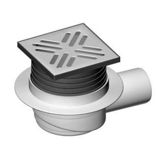 TALNI PVC SIFON LIV HORIZ. DN50, SUHA ZAPORA S PLOŠČO 105X105 MM