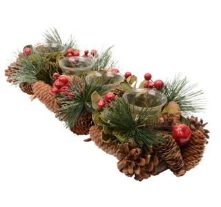 VENČEK DECORIS ADVENTNI, STORŽ/JAG. RD. S 4 KOZARČKI, 47X16X8 CM