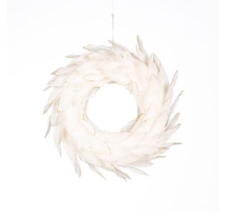 VENČEK GLOSSTYLE BEL Z ZLATIMI BLEŠČICAMI IZ PERJA, 35X35 CM