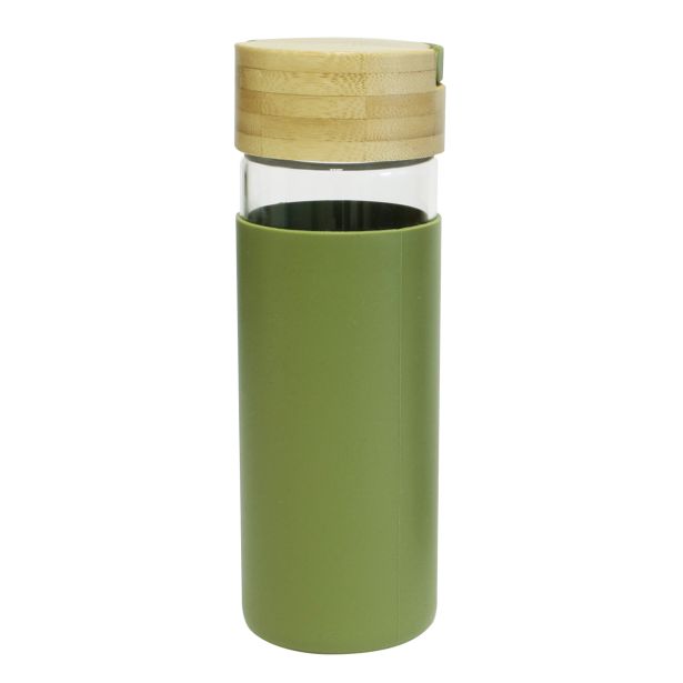 STEKLENICA ZA VODO DOMY 480 ML POKROV IZ BAMBUSA ZELENA