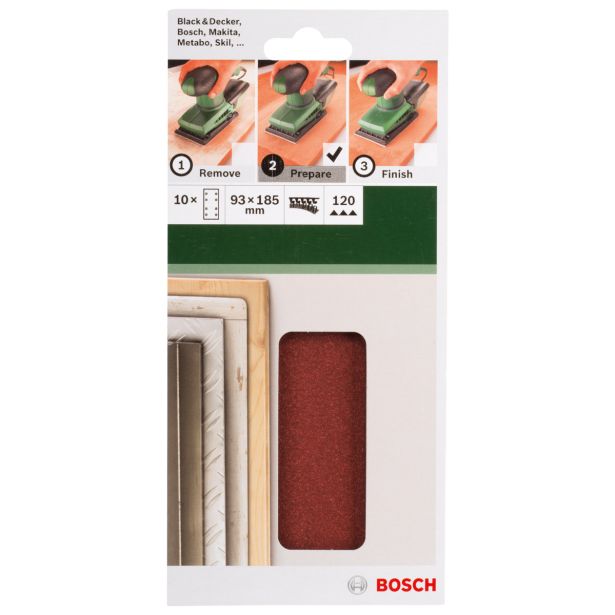 SAMOPRITDILNI BRUSNI LIST BOSCH 10-DELNI SET C430 RDEČ 93X185 MM K120 8 LUKENJ