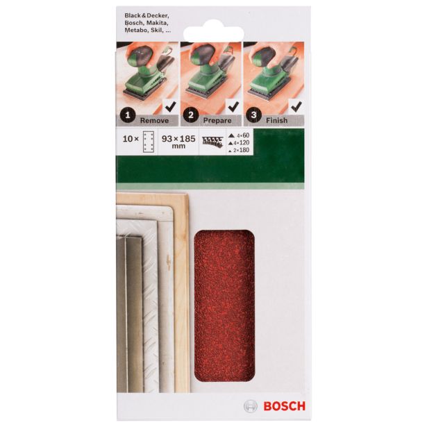 SAMOPRITDILNI BRUSNI LIST BOSCH 10-DELNI SET C430 RDEČ 93X185 MM K60/120/240