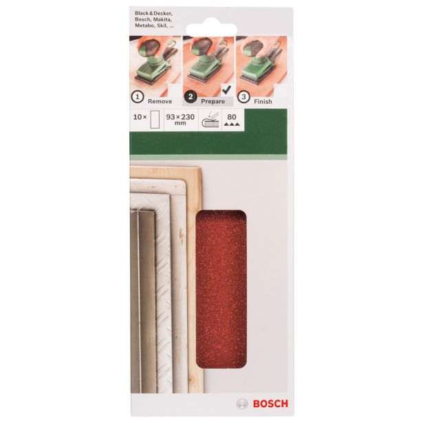 SAMOPRITDILNI BRUSNI LIST BOSCH 10-DELNI SET C430 RDEČ 93X230 MM G80 BREZ LUKENJ