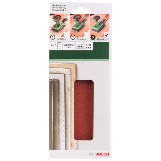 SAMOPRITDILNI BRUSNI LIST BOSCH 10-DELNI SET C430 RDEČ 93X230MM G180 BREZ LUKENJ