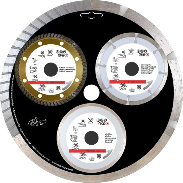 DIAMANTNA REZALNA PLOŠČA MQ 115X22 MM 3-DELNI SET KERAMIKA BETON GRANIT